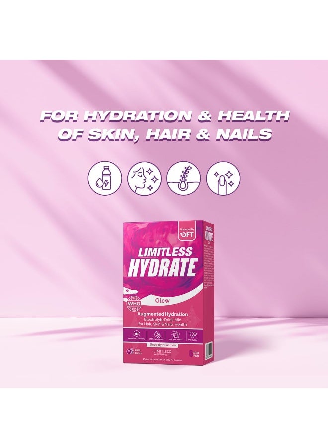 Hydrate Glow Hydration Powder, Mixed Berry, Collagen + Electrolytes + Vitamin C, Beauty Hydration Drink Mix, 6 Sachets (17G Each)